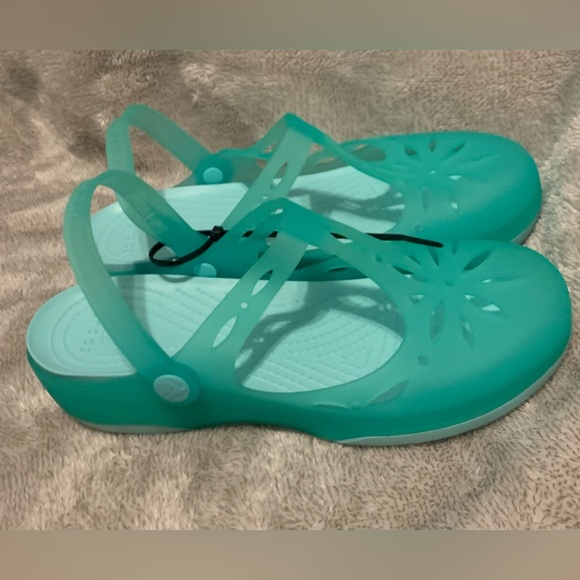 RARE NWOT Crocs 202455 Carli Cutout Jelly SlipOn Shoes Mint Blue Women's Size 7 - Picture 3 of 5